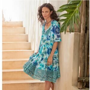 $158 Sundance Women's SZ M Watercolor Floral Ruffle Trim Fields Of Beauty Dress